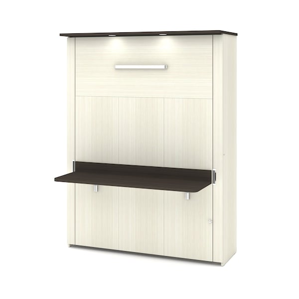 Lumina 66W Queen Murphy Bed with Desk, White Chocolate